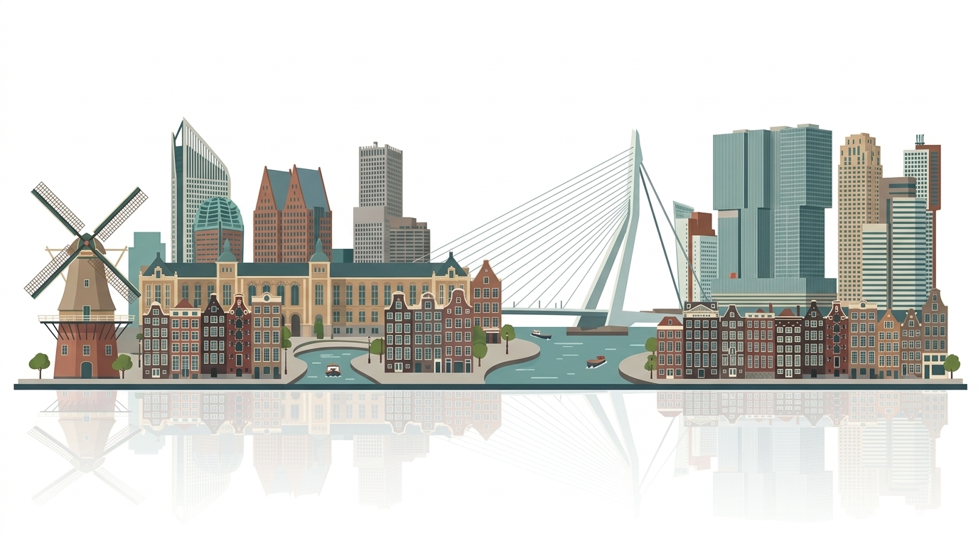 Netherlands Skyline - Amsterdam Canals & Erasmus Bridge Rotterdam