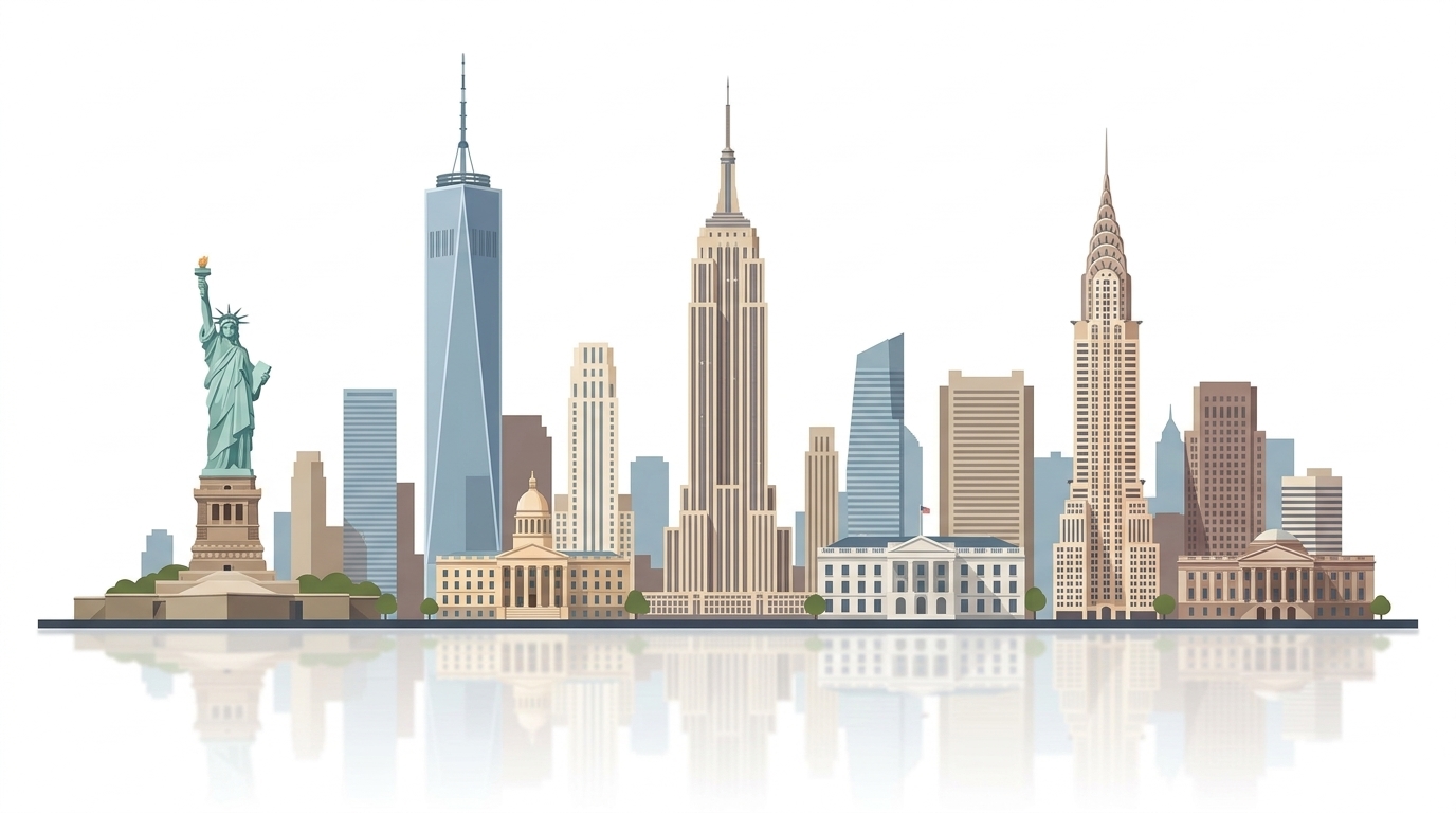 United States Skyline - Statue of Liberty & NYC Skyscrapers